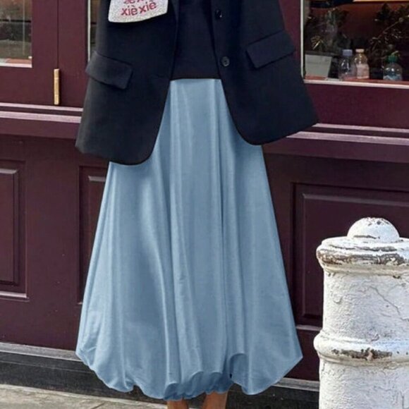 Dusty Blue Casual Women's Long Low Waist Flowy Elegant Skirt - Picture 9 of 11